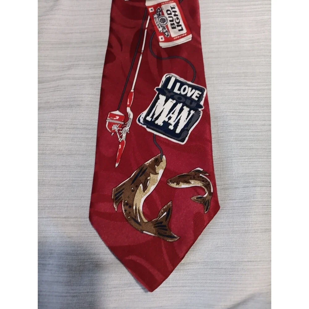 Vintage Red Bud Light Tie Budweiser I Love You Man Fishing Beer 58x4